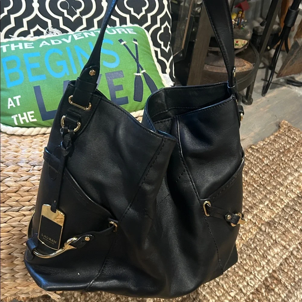 LAUREN RALPH LAUREN Woodbridge Leather Large Hobo Black
